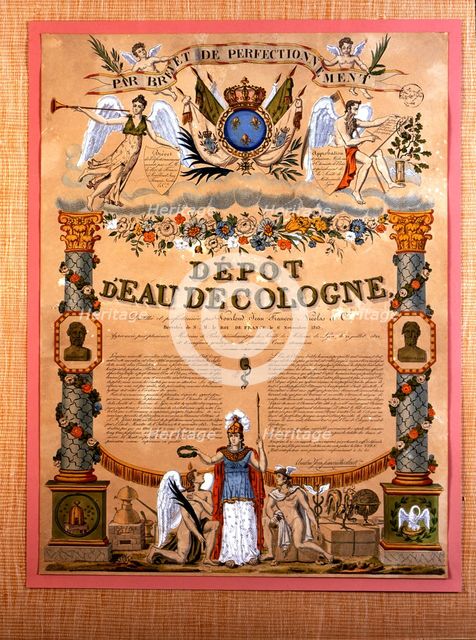 Poster 'Depot d'eau de cologne', hand painting, Paris ca. 1823.
