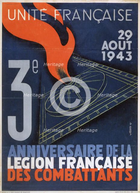 Poster for the 3rd anniversary of the foundation of the Legion Francaise des Combattants, 1943. Artist: Unknown