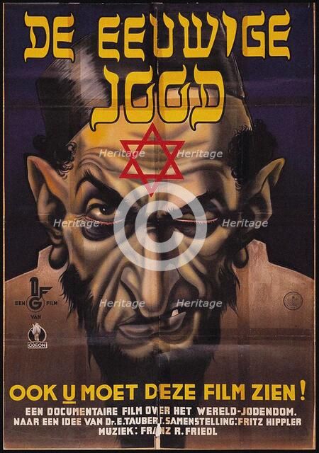 Poster for the antisemitic film The Eternal Jew, 1940. Creator: Anonymous.