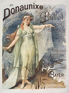 Poster for the ballet "Donaunixe" after Johann Strauss , 1890. Creator: Anonymous