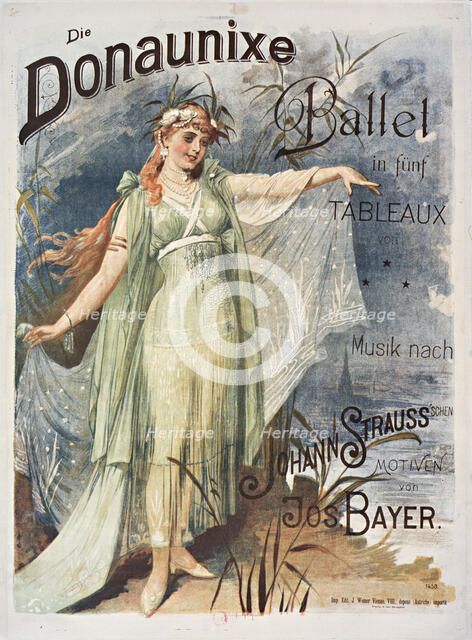 Poster for the ballet "Donaunixe" after Johann Strauss , 1890. Creator: Anonymous.