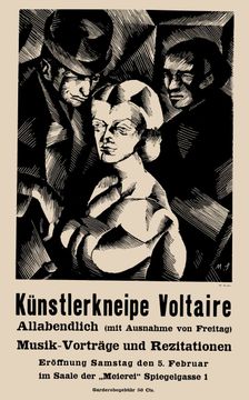 Poster for the opening of the Cabaret Voltaire on 1916-02-05, 1916