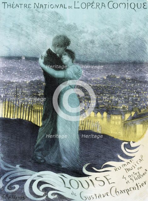 Poster for the Oper Louise by Gustave Charpentier, 1900. Creator: Rochegrosse, Georges Antoine (1859-1938).