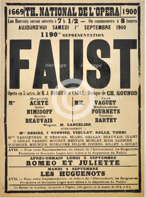 Poster for the Opera Faust by Charles Gounod at the Théâtre national de l'Opéra, September 1900, 1