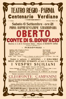 Poster for the opera Oberto conte di San Bonifacio by Giuseppe Verdi in Teatro Regio di Parma, 1913