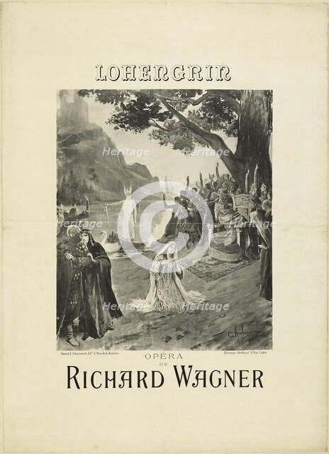 Poster for the opera Lohengrin by Richard Wagner, 1891. Creator: Rochegrosse, Georges Antoine (1859-1938).
