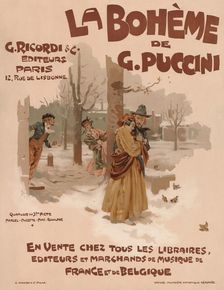 Poster for the opera La Bohème by Giacomo Puccini, 1895. Creator: Hohenstein, Adolfo (1854-1928)