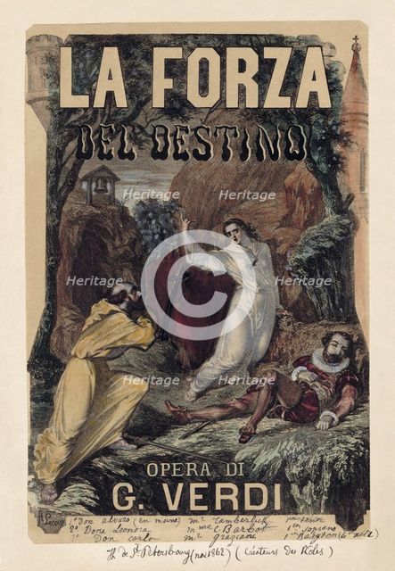 Poster for the opera La forza del destino by Giuseppe Verdi, c. 1870.