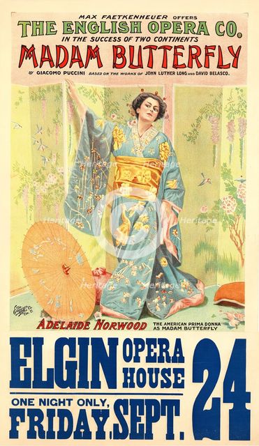 Poster for the Opera Madama Butterfly by G. Puccini, 1900s. Creator: Anon.