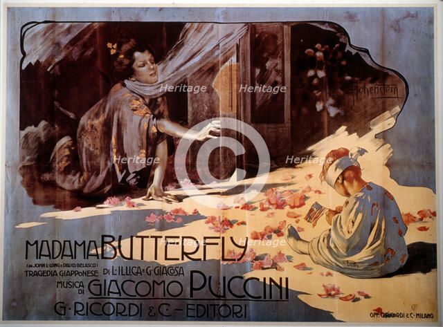 Poster for the Opera Madama Butterfly by G. Puccini, 1904. Creator: Hohenstein, Adolfo (1854-1928).