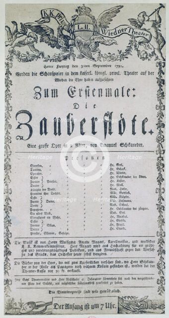 Poster for the opera The Magic Flute, 1791. Artist: Unknown