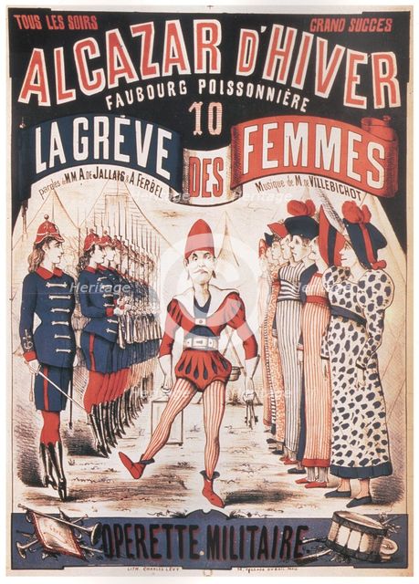 Poster for the Operetta La Grêve des femmes by A. de Villebichot, 1879-1880. Artist: Lévy, Charles (1820-1899)