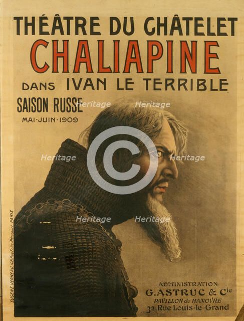 Poster for the Saison Russe at the Théâtre du Châtelet, 1909. Artist: Verneau, Eugene (active Early 20th-century)