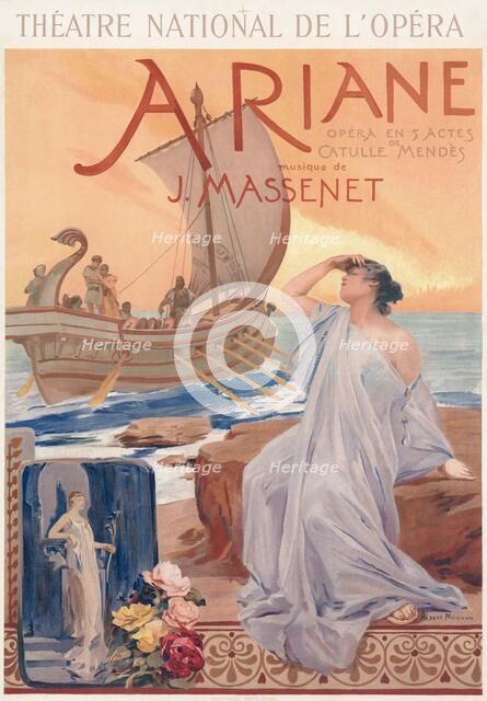 Poster for the premiere of the Opera Ariane by Jules Massenet  , 1906. Creator: Maignan, Albert Pierre-René (1845-1908).