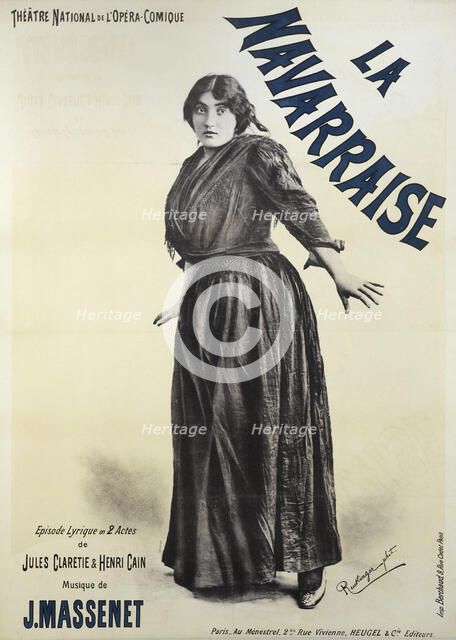 Poster for the premiere of the Opera La Navarraise by Jules Massenet , 1894. Creator: Reutlinger, Léopold-Émile (1863-1937).