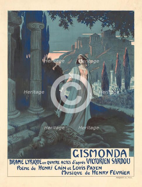 Poster for the theatre play Gismonda by V. Sardou  , 1919. Creator: Rochegrosse, Georges Antoine (1859-1938).