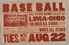 Poster for an All Stars baseball game, 1930s. Creator: Unknown