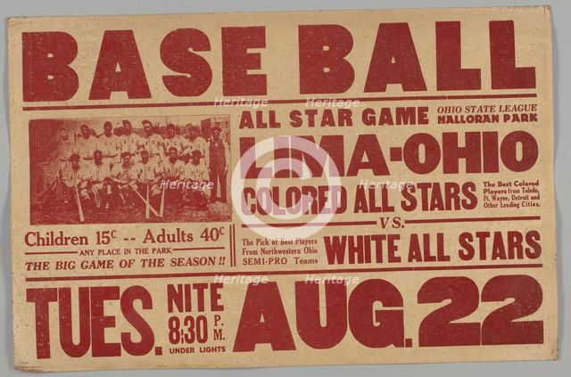 Poster for an All Stars baseball game, 1930s. Creator: Unknown.
