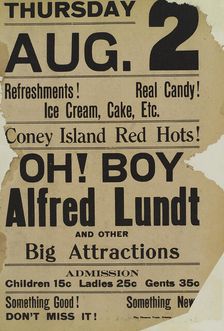 Poster for August 2, 1910 stage production Oh! Boy starring Alfred Lunt., 1910. Creator: Unknown