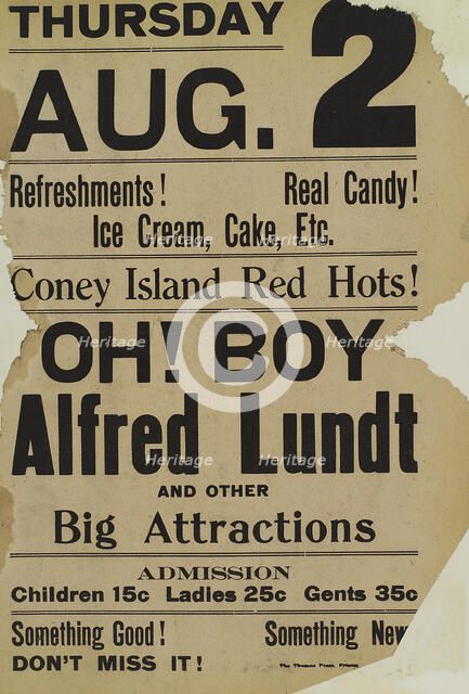 Poster for August 2, 1910 stage production Oh! Boy starring Alfred Lunt., 1910. Creator: Unknown.
