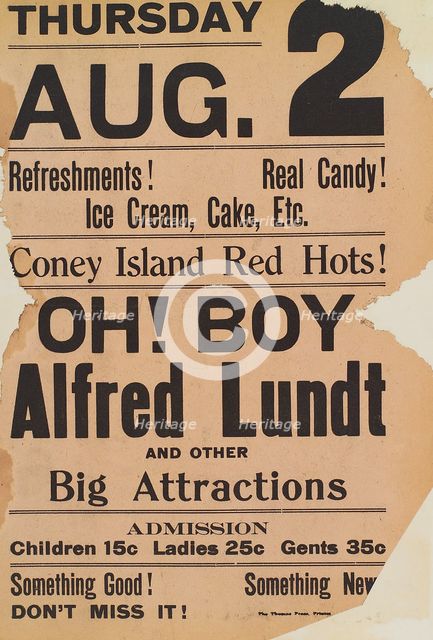Poster for August 2, 1910 stage production Oh! Boy starring Alfred Lunt., 1910. Creator: Unknown.