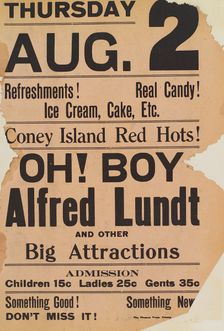 Poster for August 2, 1910 stage production Oh! Boy starring Alfred Lunt., 1910. Creator: Unknown