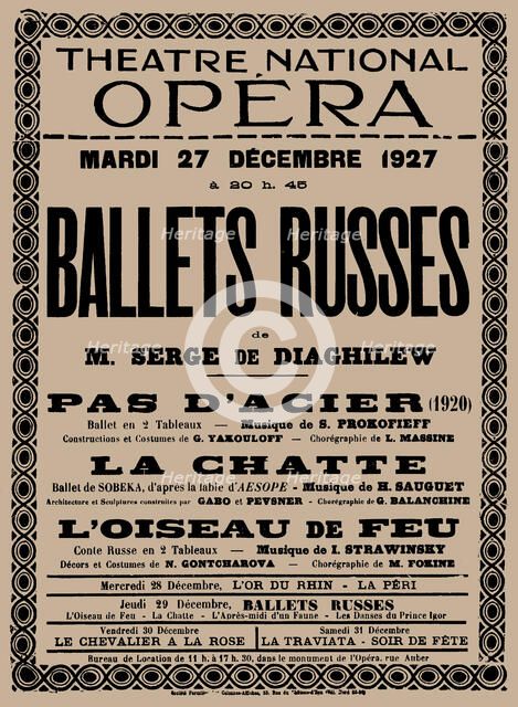 Poster for Ballets Russes, Théâtre National Opéra , 1927. Creator: Historic Object.