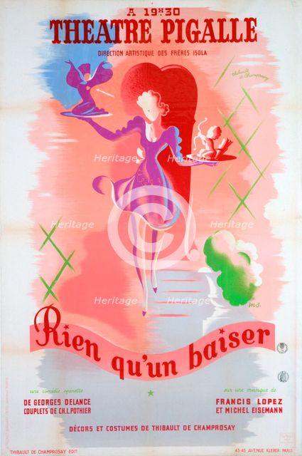 Poster for Just a Kiss, at the Théâtre Pigalle, Paris, 20th century. Artist: Unknown