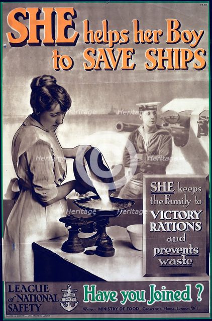 Poster, 'She helps her Boy to Save Ships', 1918. Creator: Clarke & Sherwell.