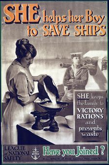 Poster, She helps her Boy to Save Ships 1918. Creator: Clarke & Sherwell