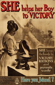 Poster, She helps her Boy to Victory 1918. Creator: Clarke & Sherwell