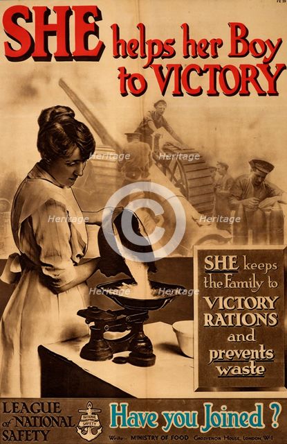 Poster, 'She helps her Boy to Victory', 1918. Creator: Clarke & Sherwell.