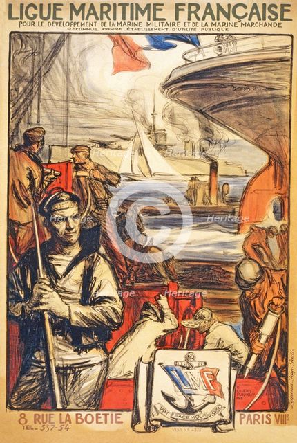 Poster to raise awareness of 'Ligue Maritime Franciase, 1918.