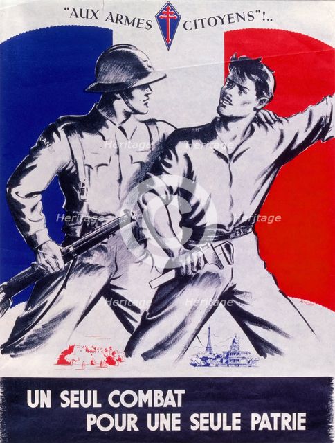 Poster Un Seul Combat pour une Seule Patrie pub. 1944 (colour lithograph)
