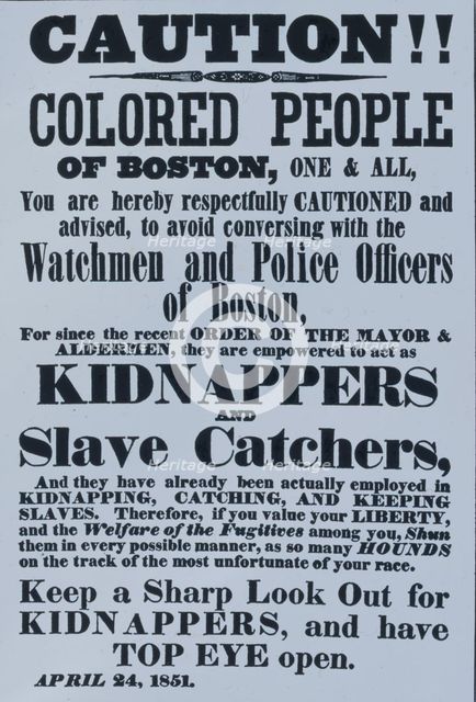Poster warning Blacks in Boston - kidnappers, 1851. Creator: Unknown.