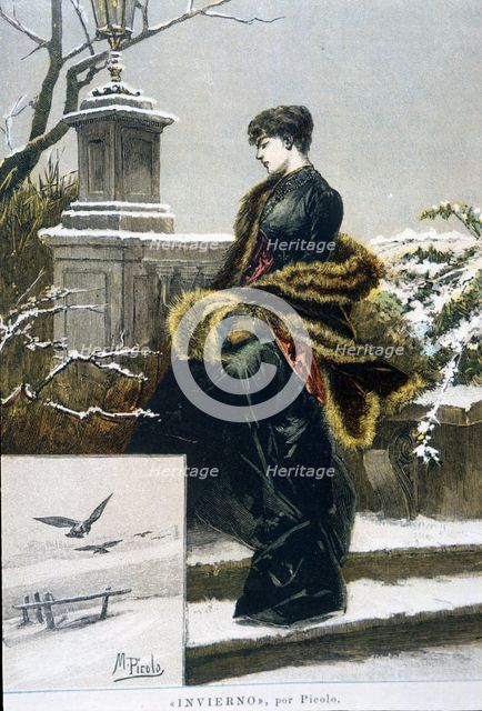 Poster with 'Allegory to Winter', 1889. Creator: Picolo.