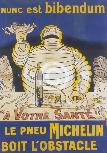 Poster with Mr Bibendum advertising Michelin tyres. Artist: Unknown