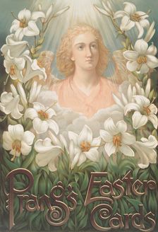 Poster with the following text, "Prang's Easter Cards", depicting an angel and lilies., c1865 - 1899 Creator: Louis Prang