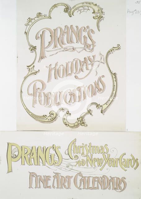 Posters with the words 'Prang's holiday publications' and 'Prang's Christmas and..., c1865 - 1899. Creator: Louis Prang.