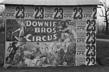 Posters covering a building near Lynchburg to advertise a Downie Bros. circus, 1936. Creator: Walker Evans
