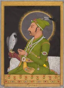 Posthumous portrait of the Mughal emperor Muhammad Shah holding a falcon, 1764. Creator: Muhammad Rizavi Hindi (Indian, active mid-1700s)