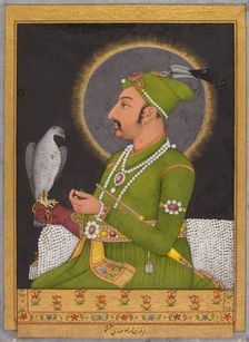 Posthumous portrait of the Mughal emperor Muhammad Shah (reigned 1719-1748)...(recto), 1764. Creator: Muhammad Rizavi Hindi (Indian, active mid-1700s); Mahmud ibn Ishaq al-Shahabi (Persian, active mid- to late 1500s)
