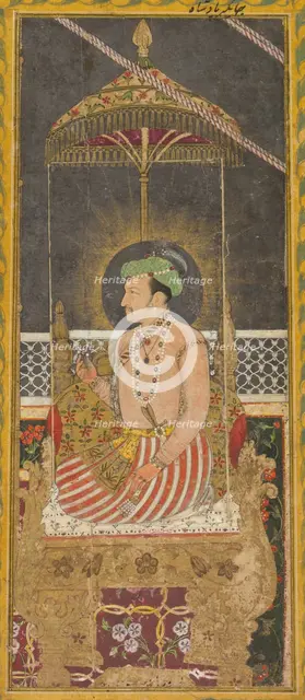 Posthumous portrait of Emperor Jahangir under a canopy, c. 1650. Creator: Unknown.