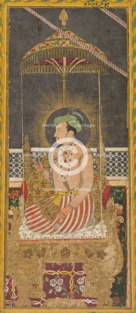 Posthumous portrait of Emperor Jahangir under a canopy, c. 1650. Creator: Unknown.