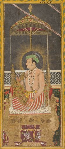 Posthumous portrait of Emperor Jahangir under a canopy, c. 1650. Creator: Unknown