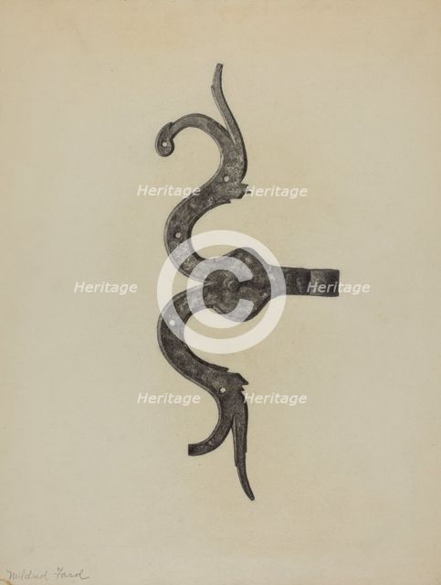 Pa. German Butt of Side Hinge, c. 1938. Creator: Mildred Ford.