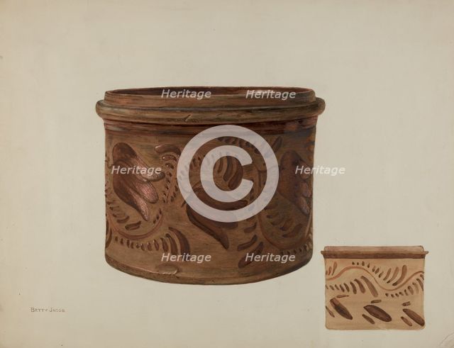 Pa. German Butter Crock, c. 1940. Creator: Betty Jacob.
