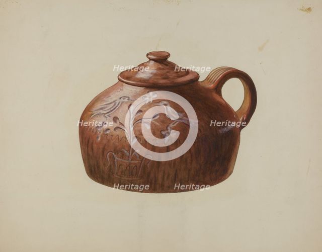 Pa. German Bean Pot with Lid, c. 1941. Creator: Henrietta S. Bukill.