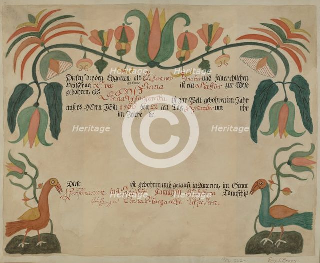 Pa. German Birth and Baptismal Certificate, 1935/1942. Creator: Roy S. Brown.