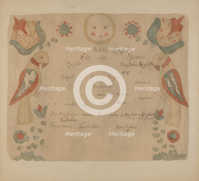 Pa. German Birth Certificate, 1937. Creator: Elmer G Anderson.